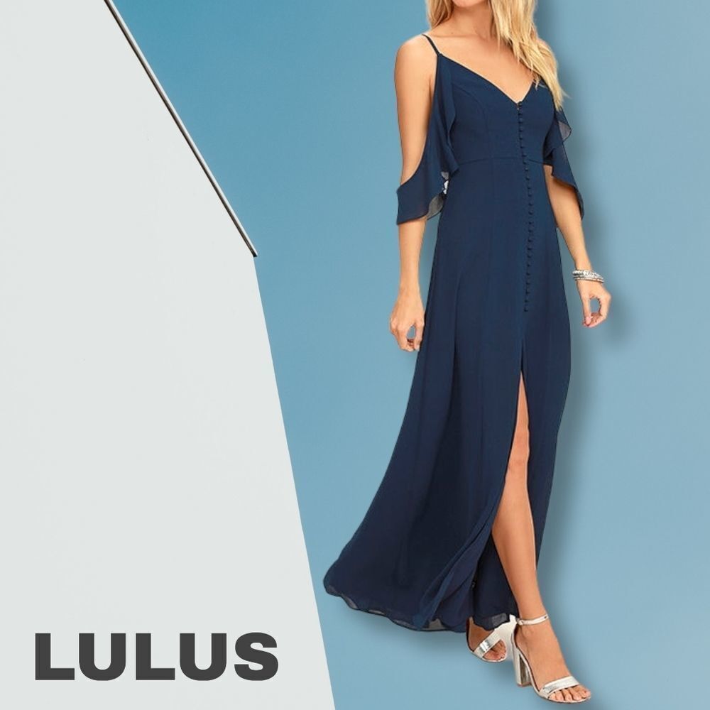 NWT LULUS You Found Me Navy Blue Maxi Dress S